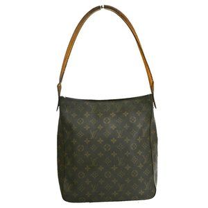 LOUIS VUITTON Logo Looping GM Shoulder Bag Monogram Leather Brown